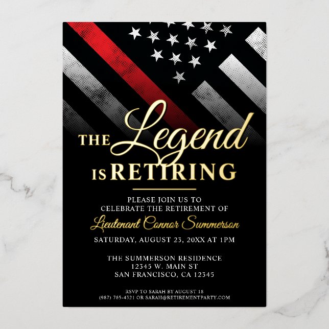 Invitación Con Relieve Metalizado Jubilación del Departamento de Bomberos (Anverso)