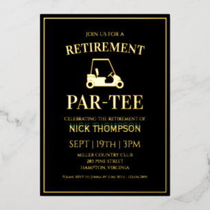 Invitación Con Relieve Metalizado Jubilación Golf