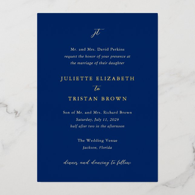 Invitación Con Relieve Metalizado Juliette Elegant Wedding (Anverso)