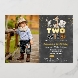 Invitación Con Relieve Metalizado Jungle Chalkboard Dos Wild Photo Real Gold
