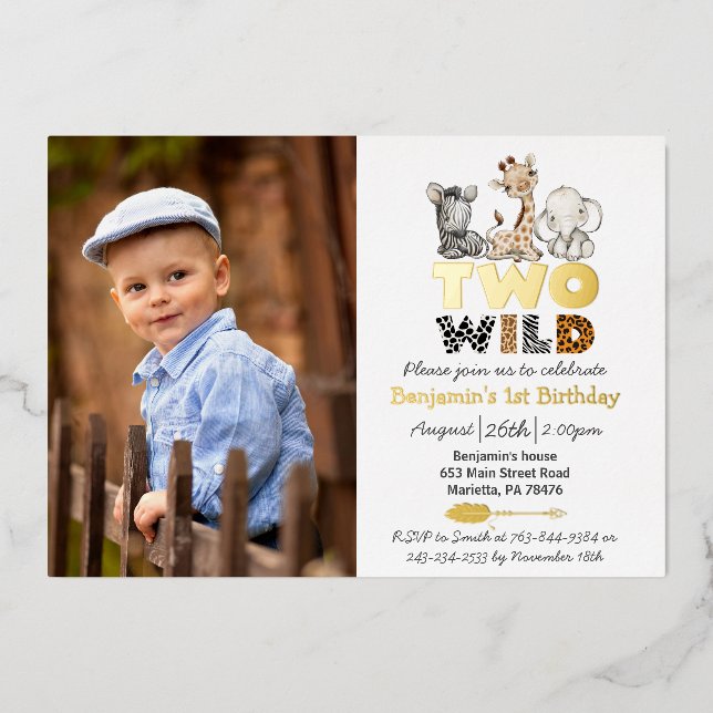 Invitación Con Relieve Metalizado Jungle Dos Fotos Oro Real (Anverso)