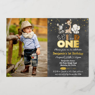 Invitación Con Relieve Metalizado Jungle Pizarra Salvaje Uno Foto Real Hoja de Oro E