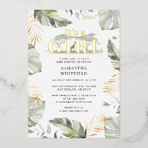 Invitación Con Relieve Metalizado Jungle Safari Jirafa Chica Baby Shower Gold