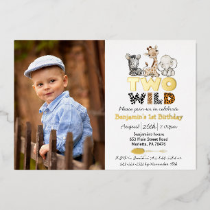 Invitación Con Relieve Metalizado Jungle Two Wild Photo Real Gold