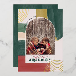 Invitación Con Relieve Metalizado Juntos y alegres | Foto Arco Navidad moderna