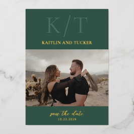 Invitación Con Relieve Metalizado Kaitlin Hunter Verde Elegante Boda Guardar la Fech