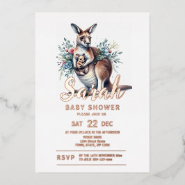 Invitación Con Relieve Metalizado Kangaroo Baby Shower