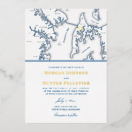 Invitación Con Relieve Metalizado Kent Island Maryland Destino Naval y Oro