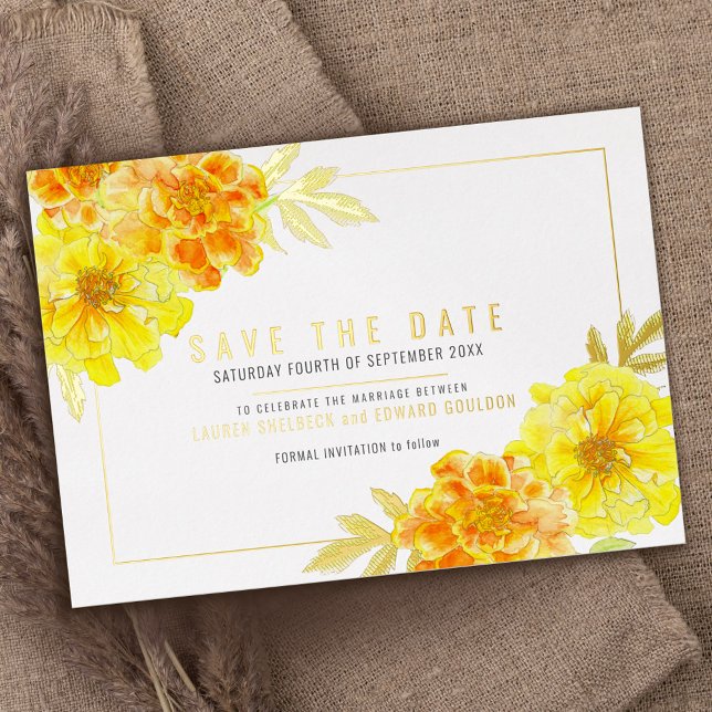 Invitación Con Relieve Metalizado La acuarela amarillo dorado salva la fecha (Subido por el creador)