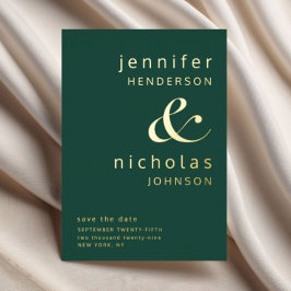 Invitación Con Relieve Metalizado La Ampersa del Oro Verde Esmeralda y la boda salva