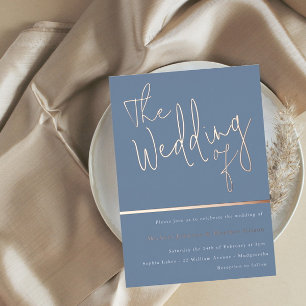 Invitación Con Relieve Metalizado La Boda de: Dusty Blue & Real Rose Gold