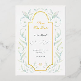 Invitación Con Relieve Metalizado La boda de las hojas verdes salva la fecha