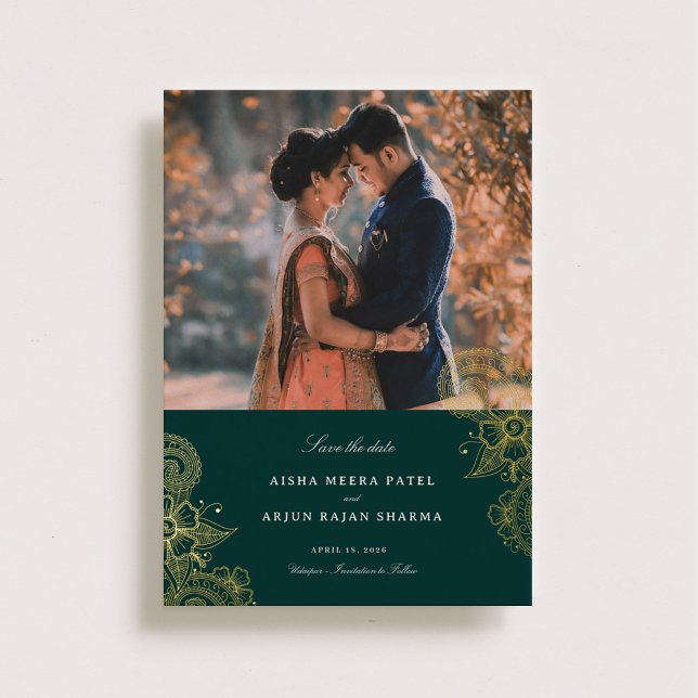 Invitación Con Relieve Metalizado La boda de Mod Mehandi salva la fecha (Subido por el creador)