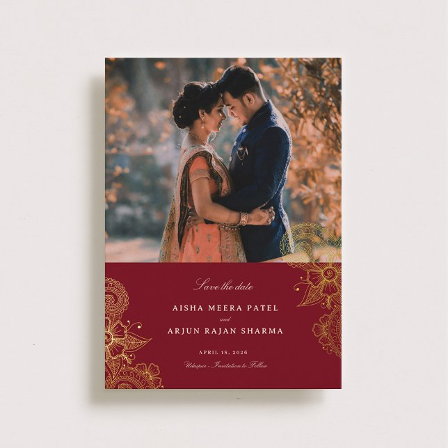 Invitación Con Relieve Metalizado La boda de Mod Mehandi salva la fecha (Subido por el creador)