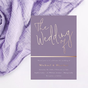 Invitación Con Relieve Metalizado La Boda de: Rosa Lavanda Púrpura Dorado
