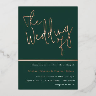 Invitación Con Relieve Metalizado La boda de: Verde Esmeralda y Rosa Hoja de Oro Inv