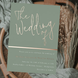 Invitación Con Relieve Metalizado La Boda de: Verde Salvia y Rosa Dorado