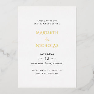 Invitación Con Relieve Metalizado La boda moderna y elegante salva la fecha