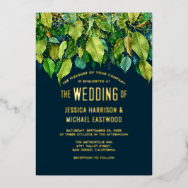 Invitación Con Relieve Metalizado La caída de la vegetación deja Boda de oro verde o
