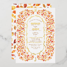 Invitación Con Relieve Metalizado La caída elegante deja al Boda del Boho ruso
