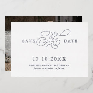 Invitación Con Relieve Metalizado La caligrafía moderna y atemporal Silver Save the 