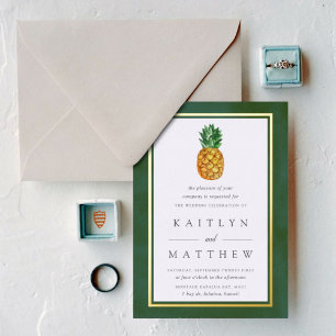 Invitación Con Relieve Metalizado La Colección de Boda de Piña Tropical Real