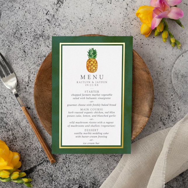 Invitación Con Relieve Metalizado La colección de Bodas de piña tropical real (Subido por el creador)