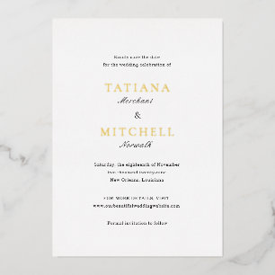 Invitación Con Relieve Metalizado La elegante boda clásica salva la fecha