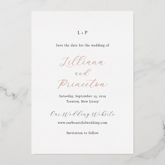 Invitación Con Relieve Metalizado La elegante boda moderna de Lilliana salva la fech (Anverso)
