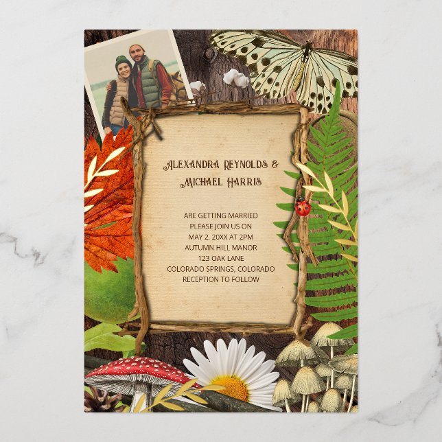 Invitación Con Relieve Metalizado La encantadora naturaleza rústica de los bosques i (Anverso)