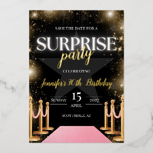 Invitación Con Relieve Metalizado La fiesta de cumpleaños de Hollywood Glam salva la
