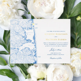 Invitación Con Relieve Metalizado La marina Boda y el oro de Rehoboth Beach Delaware