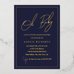 Invitación Con Relieve Metalizado La Marina Moderna Oh Baby Boy Baby Shower