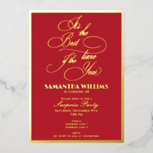 Invitación Con Relieve Metalizado La mejor época del año Red Elegant Cualquier cumpl