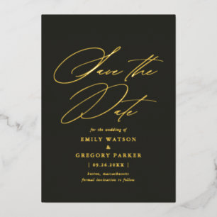 Invitación Con Relieve Metalizado La moderna boda de caligrafía mínima salva la fech