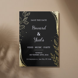 Invitación Con Relieve Metalizado La moderna boda de oro y negro salva la fecha