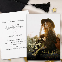 Invitación Con Relieve Metalizado La moderna moda Casual Photo Graduation Party Gold
