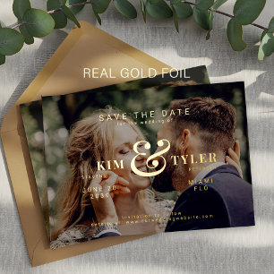 Invitación Con Relieve Metalizado La moderna tipografía fotografía de la boda salva