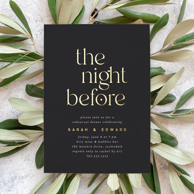 Invitación Con Relieve Metalizado La noche antes de la cena de ensayo Black & Gold (Subido por el creador)