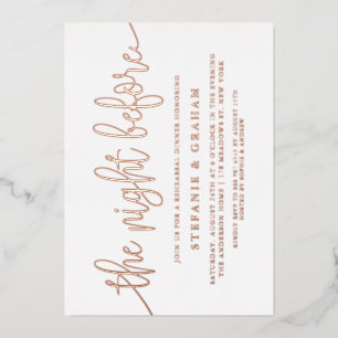 Invitación Con Relieve Metalizado La Noche Antes de la Cena de Ensayo con Hojuela de