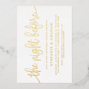 Invitación Con Relieve Metalizado La Noche Antes de la Cena de Ensayo con Hojuela de