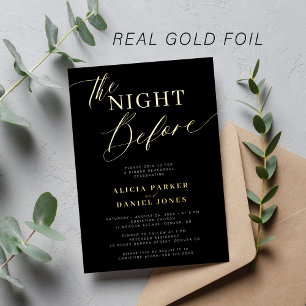 Invitación Con Relieve Metalizado La noche antes de la cena de ensayo de oro negro