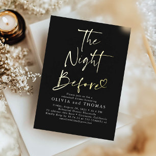 Invitación Con Relieve Metalizado La Noche Antes de la Cena de Ensayo Negra Moderna