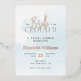 Invitación Con Relieve Metalizado La Novia está en la Nube 9 Rosa Dorado Bridal Show