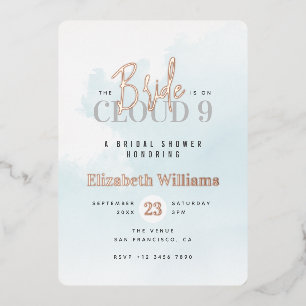 Invitación Con Relieve Metalizado La Novia está en la Nube 9 Rosa Dorado Bridal Show