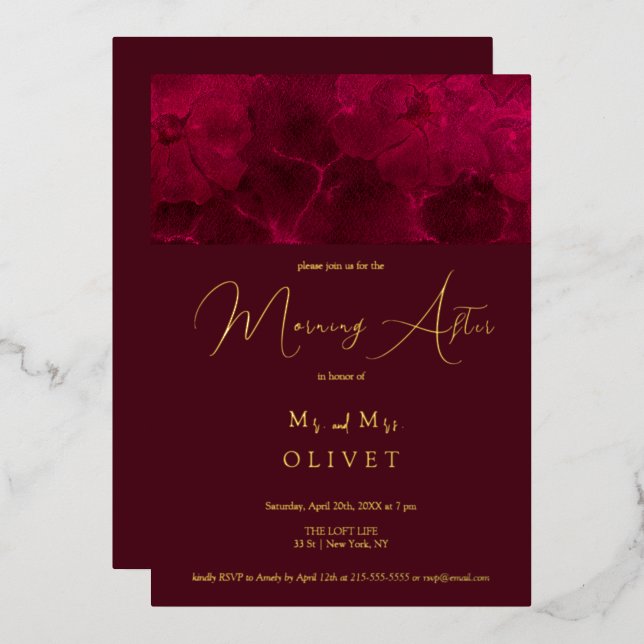 Invitación Con Relieve Metalizado La pasión de Borgoña por la mañana después (Anverso/Reverso)