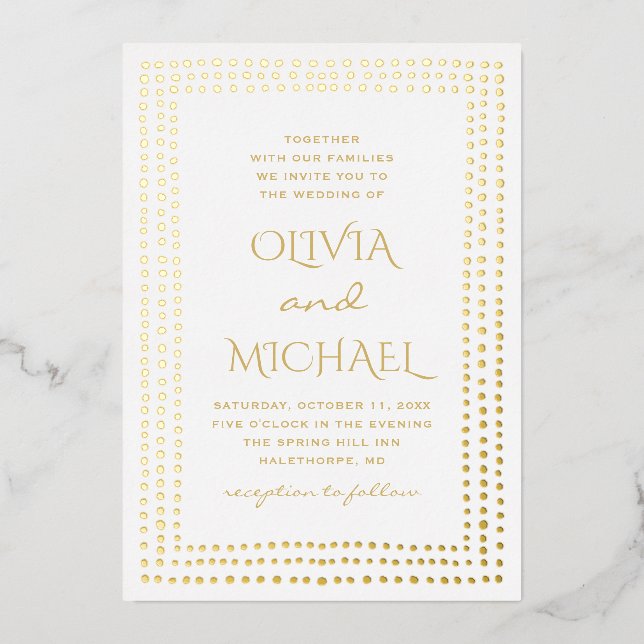 Invitación Con Relieve Metalizado La polka de oro es boda. Elegante geométrico simpl (Anverso)
