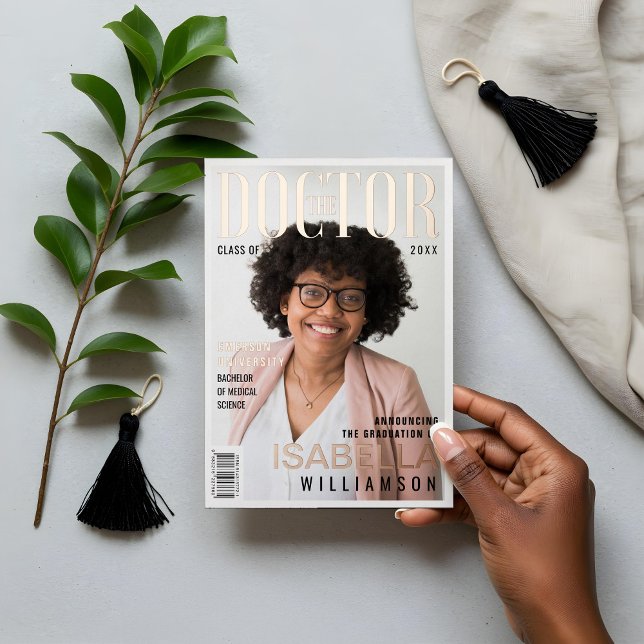 Invitación Con Relieve Metalizado La revista de fotografía Médica Médica de moda Gra (The Doctor Trendy Doctor Graduate Photo Magazine Foil Invitation)