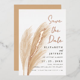 Invitación Con Relieve Metalizado La Tierra Rusa Neutral Boho Pampas salva la fecha