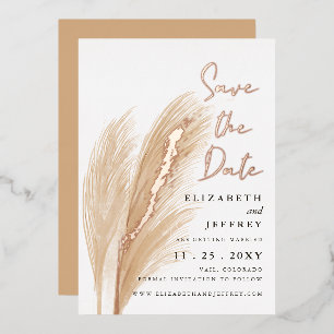 Invitación Con Relieve Metalizado La Tierra Rusa Neutral Boho Pampas salva la fecha